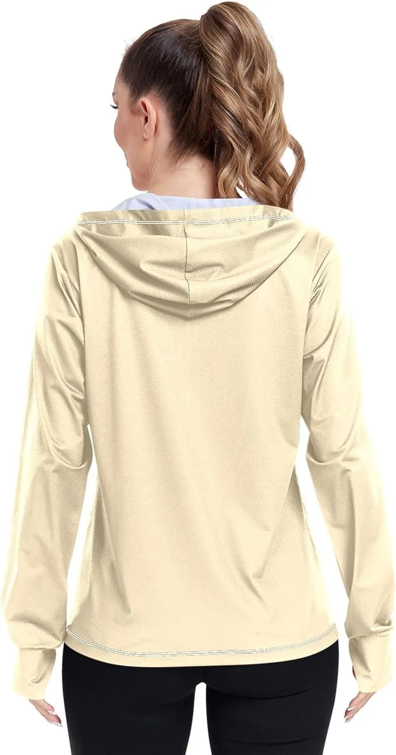 Womens Rash Guards Jacket Sun Shirt UV Protection Moccasin Zipper Hoodie Tops SPF 50  S