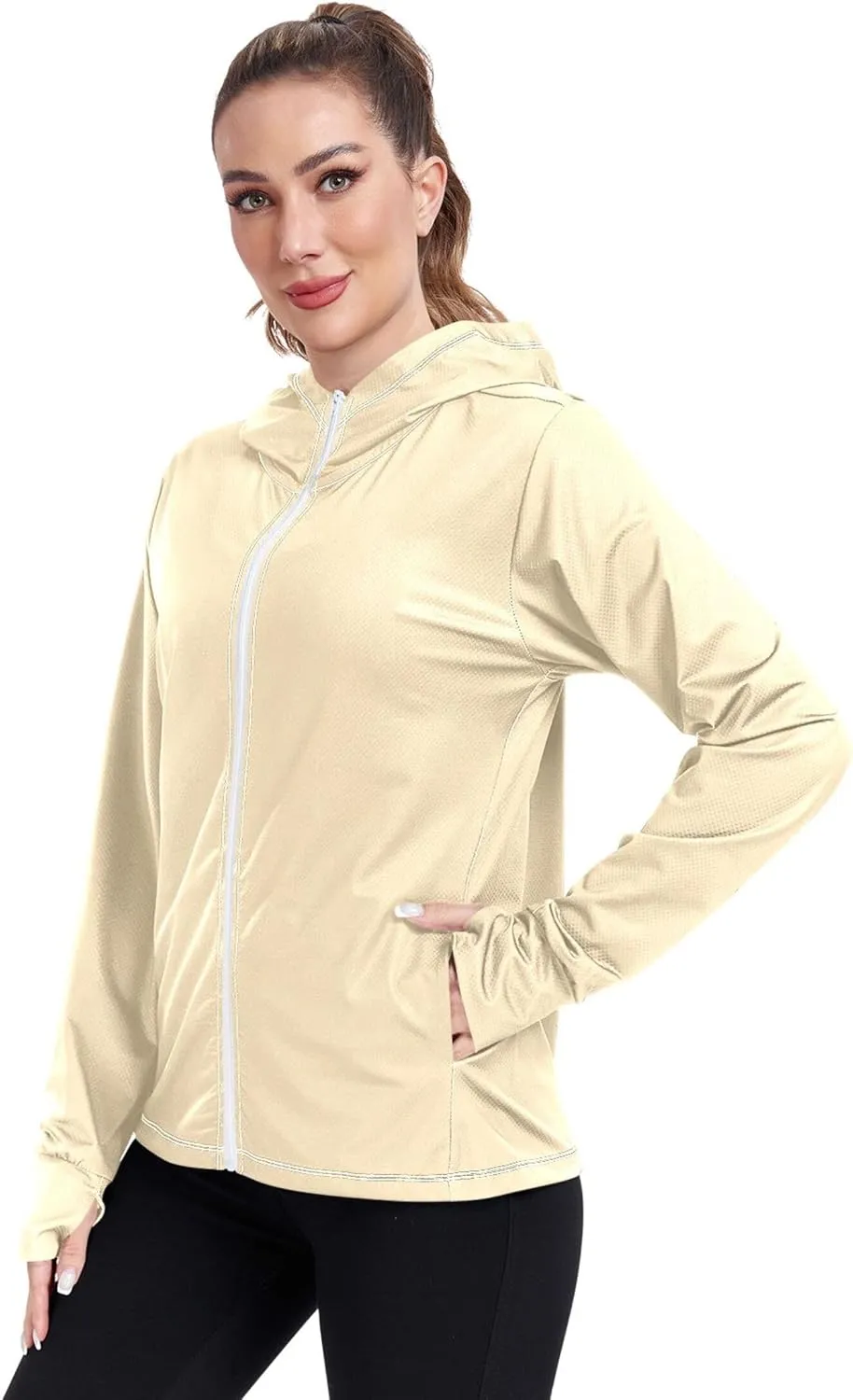 Womens Rash Guards Jacket Sun Shirt UV Protection Moccasin Zipper Hoodie Tops SPF 50  S
