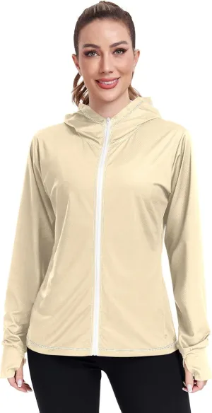 Womens Rash Guards Jacket Sun Shirt UV Protection Moccasin Zipper Hoodie Tops SPF 50  S
