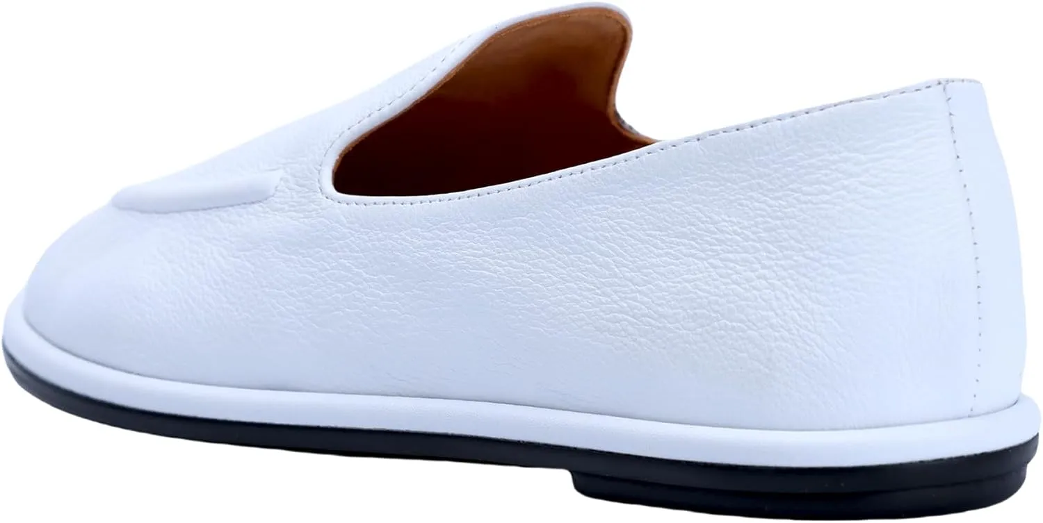 XOBZJH Leather Penny Loafers for Womens Dress Shoes 2024 with Casual Slip on Walk Moccasin Round Toe Designer Flat Comfortable Office Shoes