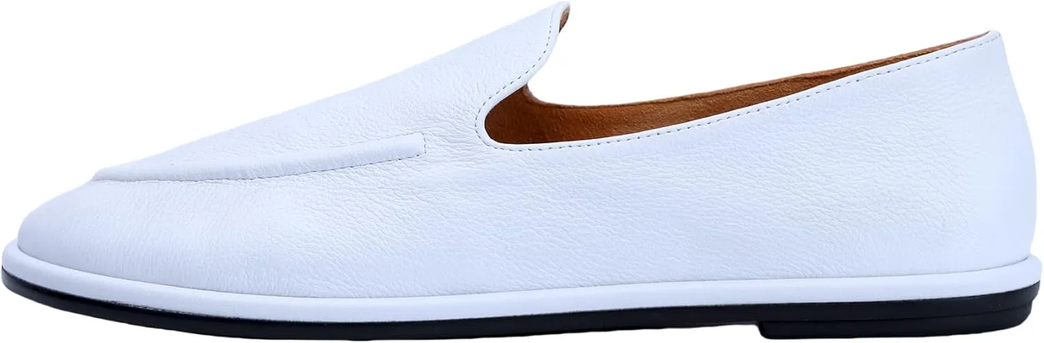 XOBZJH Leather Penny Loafers for Womens Dress Shoes 2024 with Casual Slip on Walk Moccasin Round Toe Designer Flat Comfortable Office Shoes