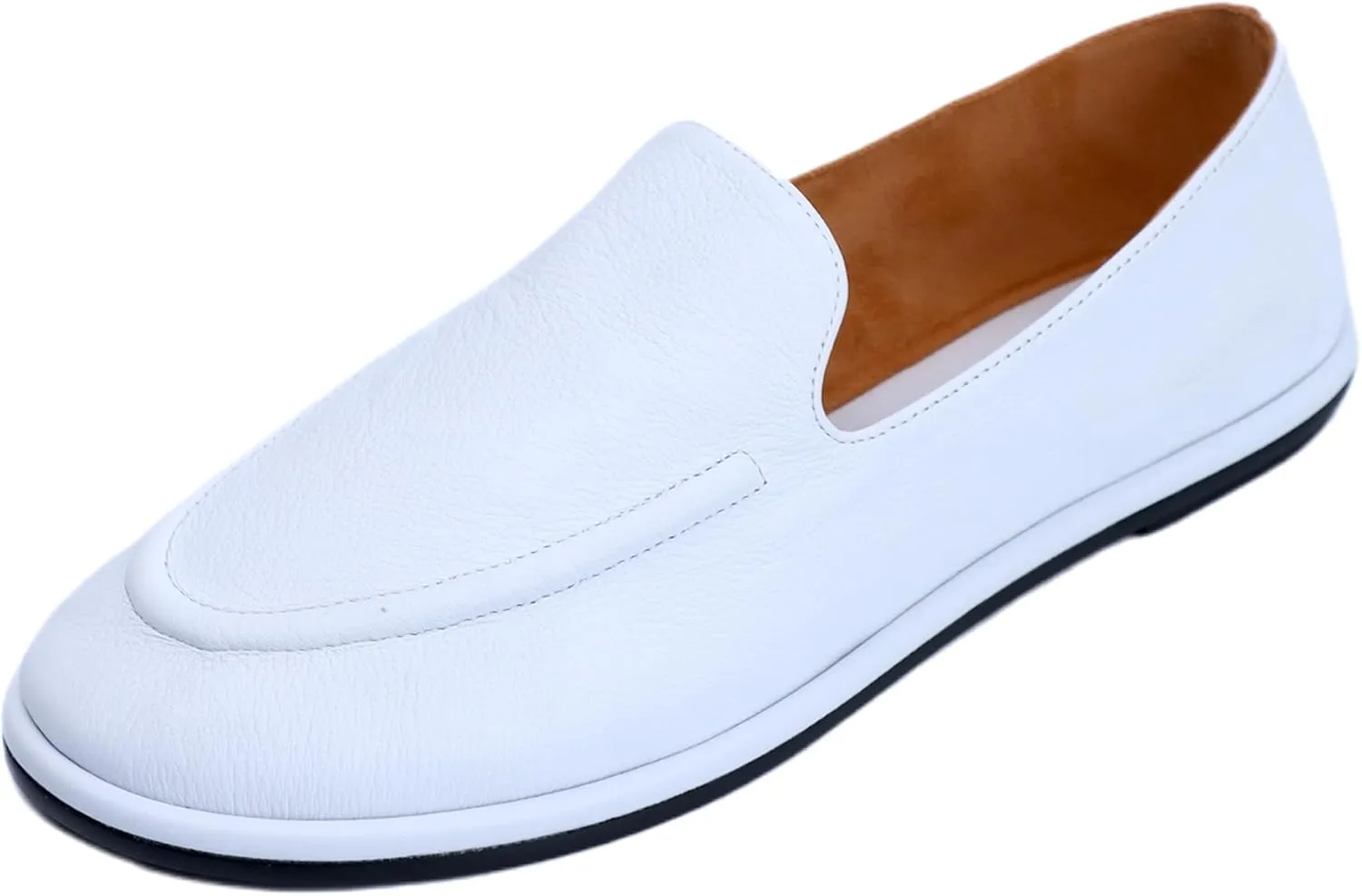 XOBZJH Leather Penny Loafers for Womens Dress Shoes 2024 with Casual Slip on Walk Moccasin Round Toe Designer Flat Comfortable Office Shoes