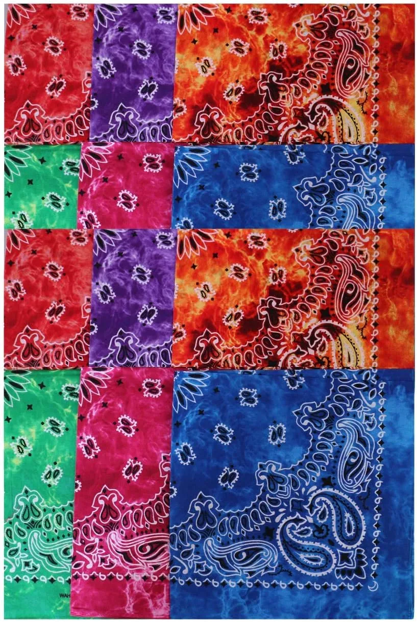 xsby 12 Piece Novelty Bandanas Paisley 100% Cotton Headwear