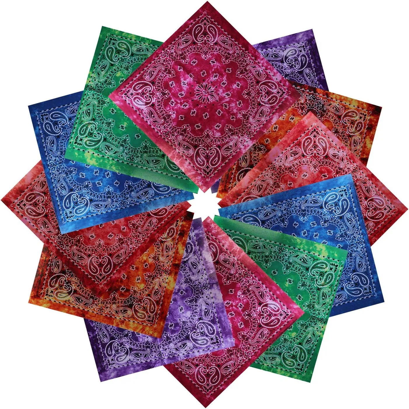 xsby 12 Piece Novelty Bandanas Paisley 100% Cotton Headwear