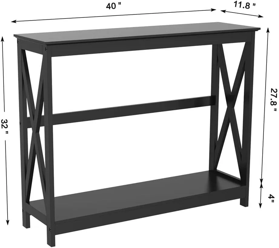 Yaheetech Console Table for Entryway, 2 Tier Entryway Table Bookshelf Accent Table w/Storage Shelf Living Room Entry Hall Foyer Table Furniture, Black,X-Design