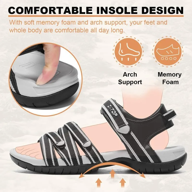 ziitop Womens Hiking Sandals Open Toe Sport Walking Sandal Straps with Arch Support Beach Vacation Casual Camping